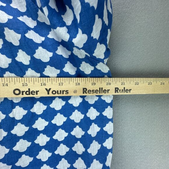 Talbots Top Womens Medium Blue White Pullover Linen Elastic Tie Hem 3/4 Sleeve - Picture 10 of 14